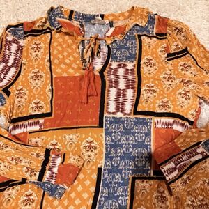 Cloth & Portrait Women's Top Size S Multicolor Boho Mixed Blouse Floral Rayon -A